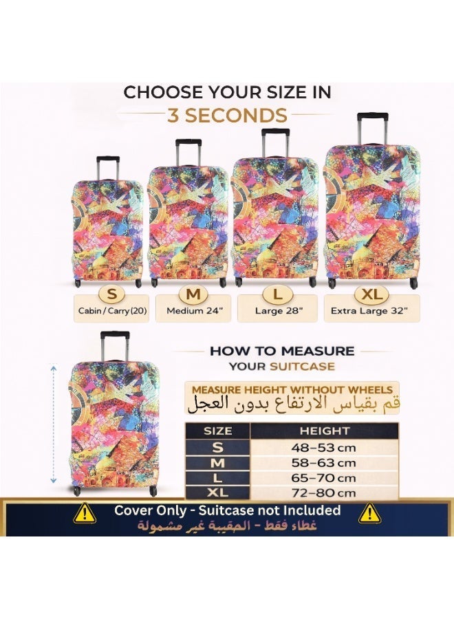 natOnat Travel Luggage Cover Protector - Suitcase Cover with Coloured Pattern- Stretchy, Washable Spandex & Polyester - Protects Against Dirt & Scratches - Travel Mosaic Design - Fits 65-70 CM Height ( Large ) - Image 2